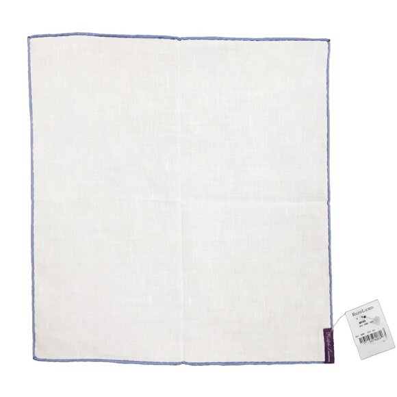 NEW Ralph Lauren Purple Label Linen Pocket Square! White With Blue Border  SMALL - Picture 1 of 2